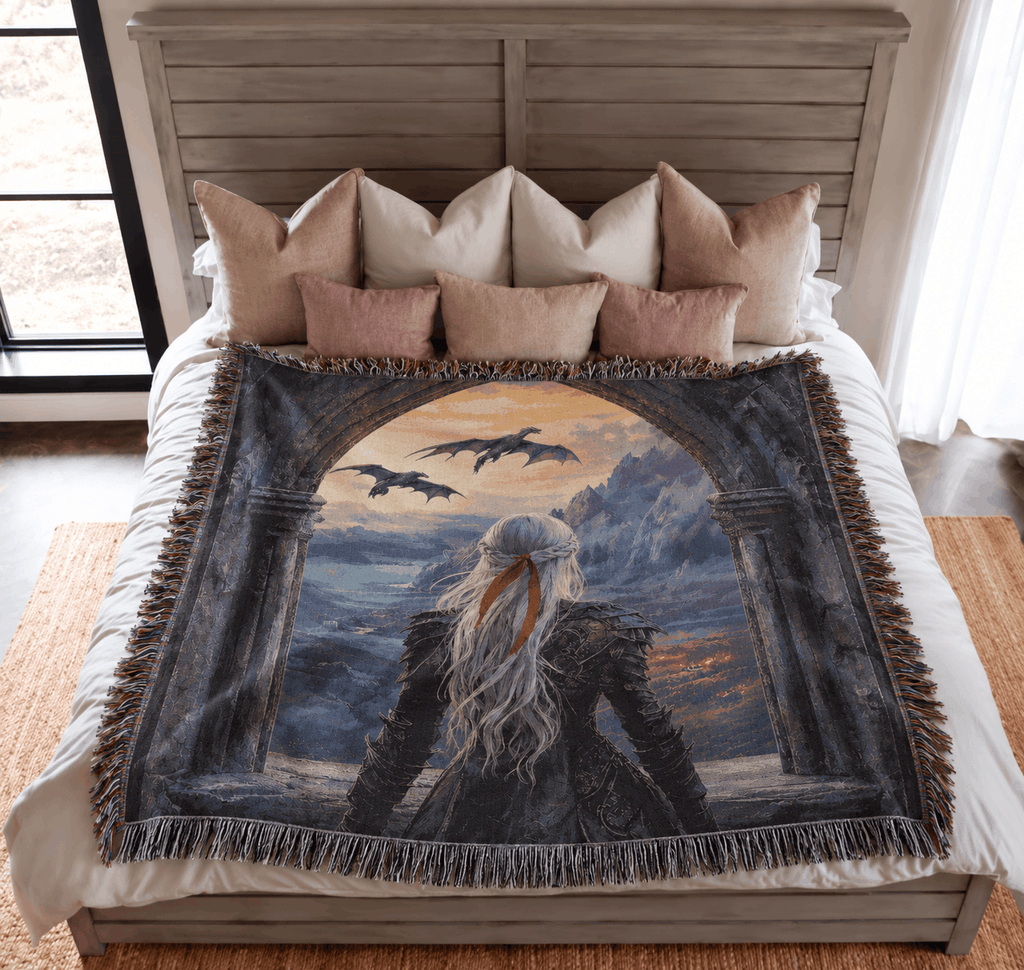 Witch Queen With Dragons Tapestry Woven Blanket