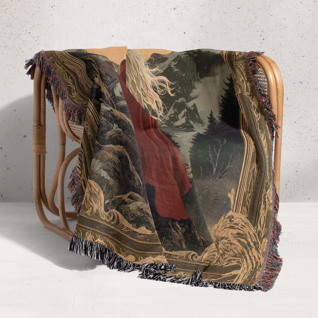 Witch Queen and Wyvern Fantasy Woven Blanket Tapestry