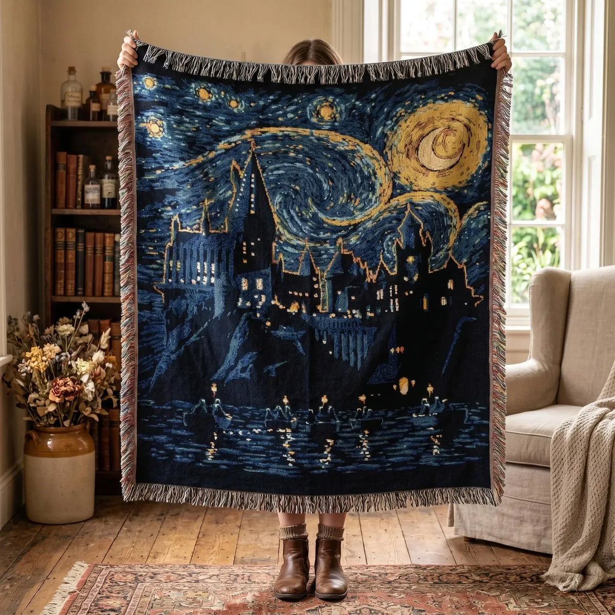 Wizard School Woven Throw Blanket Tapestry