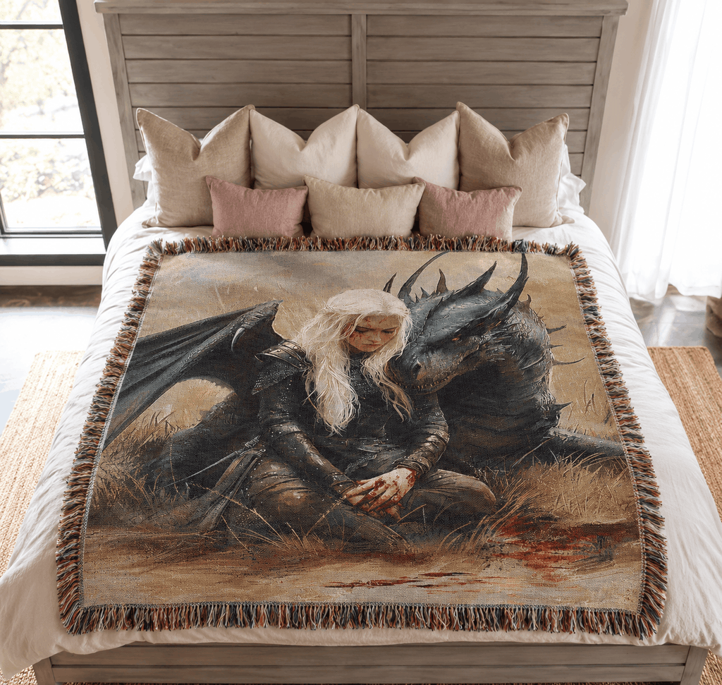 Manon Blackbeak and Abraxos Woven Blanket Tapestry | Sarah J. Maas's Throne of Glass Woven Blanket Tapestry