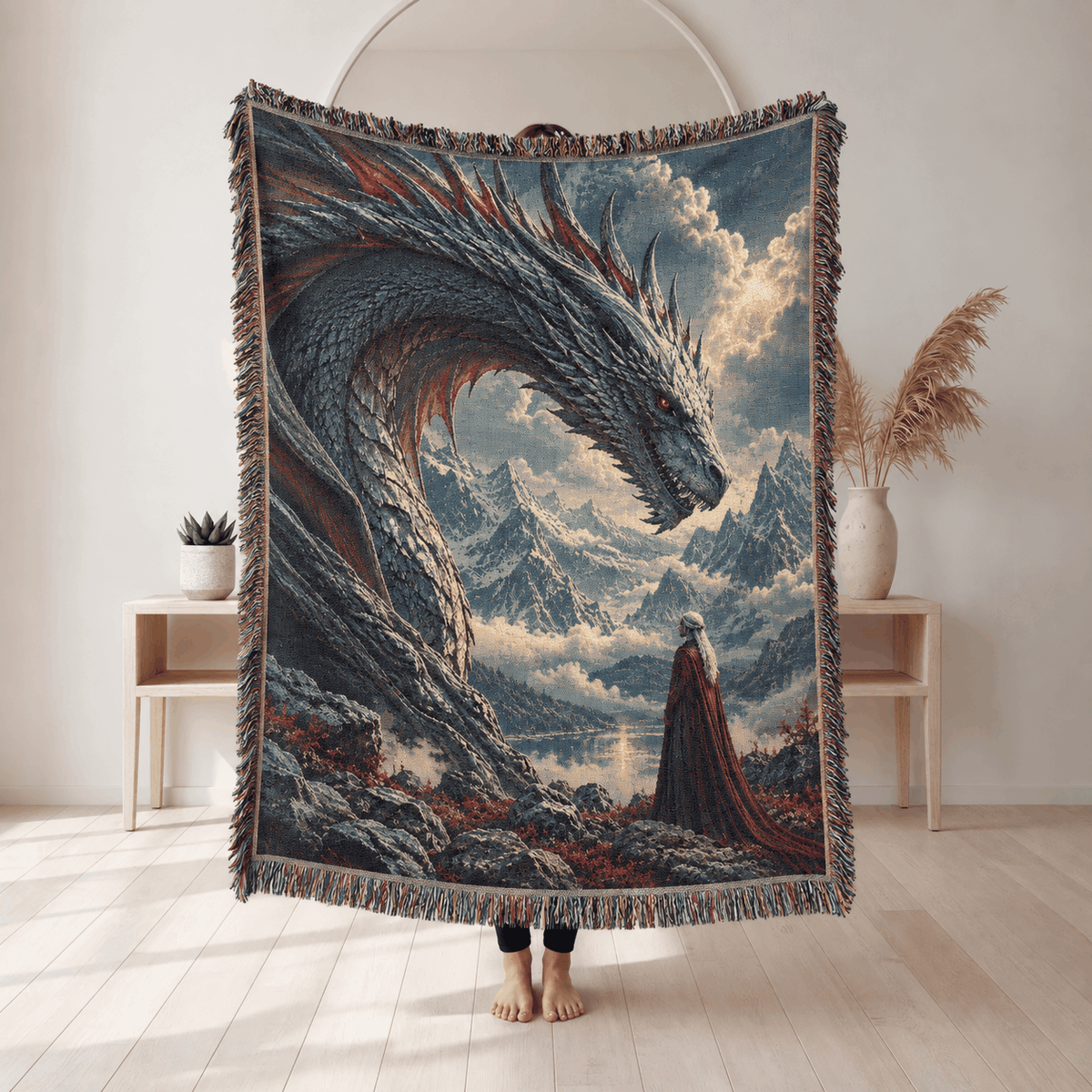 Manon Blackbeak and Wyvern Abraxos Woven Blanket Tapestry | TOG Woven Blanket Tapestry