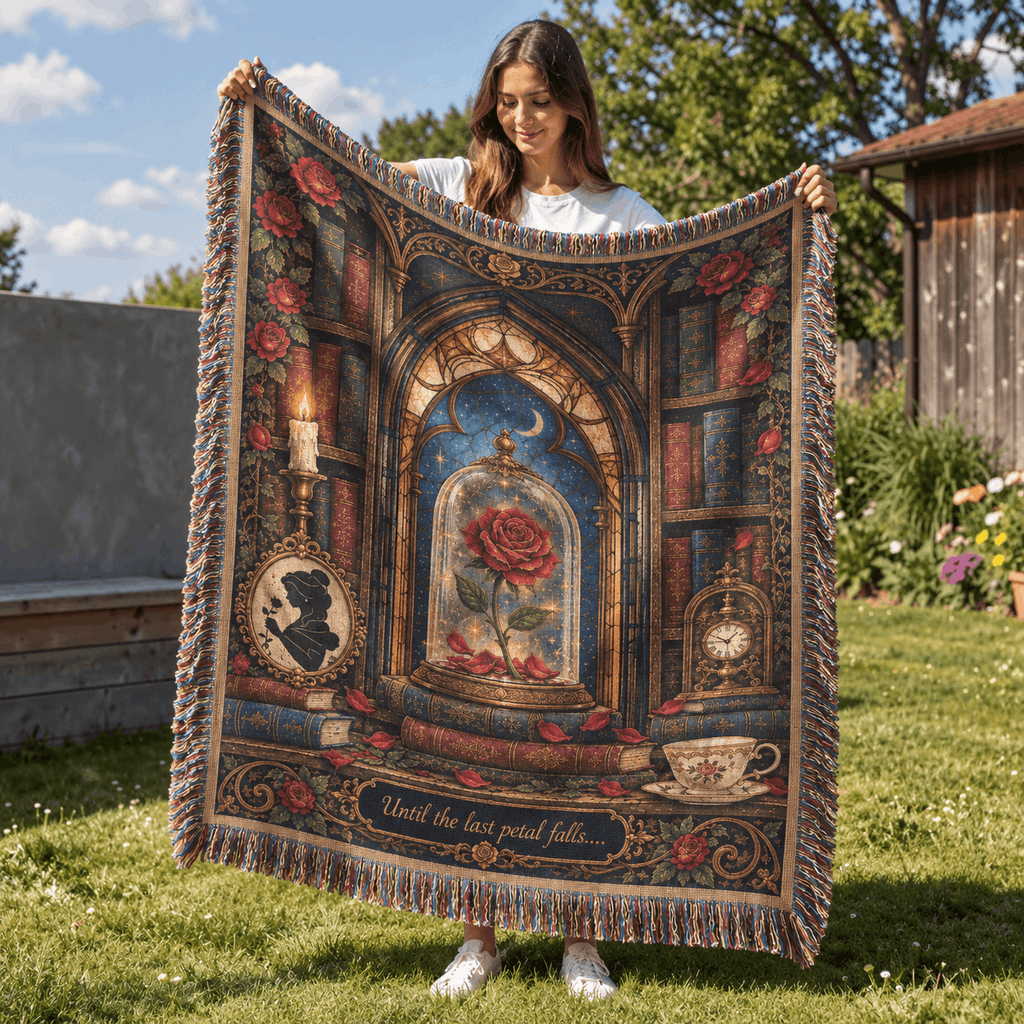 Beauty and The Beast Inspired Enchanted Rose Woven Blanket