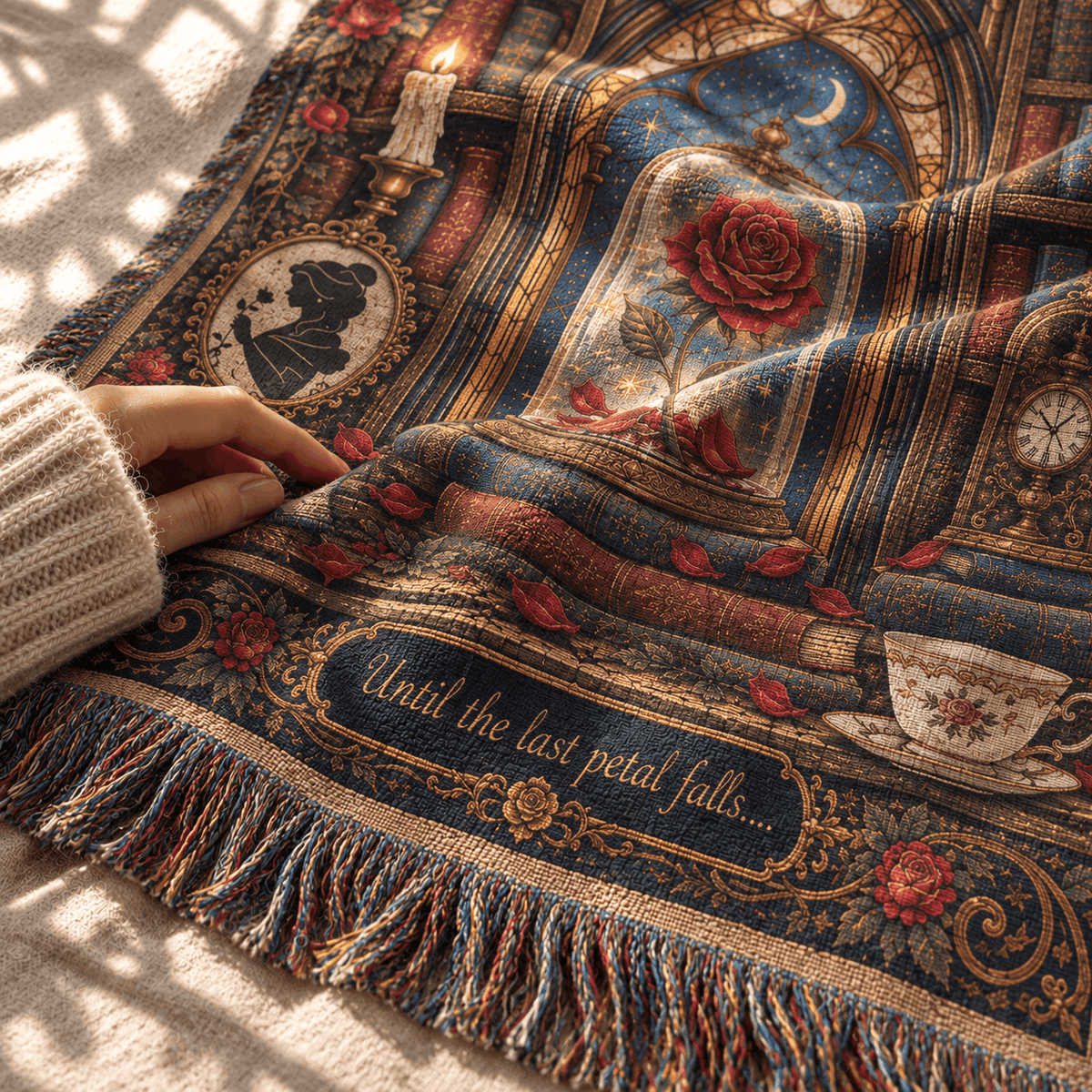 Beauty and The Beast Inspired Enchanted Rose Woven Blanket