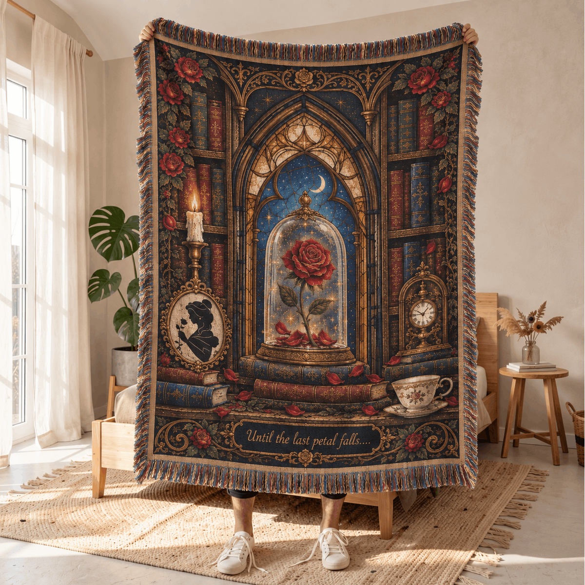 Beauty and The Beast Inspired Enchanted Rose Woven Blanket