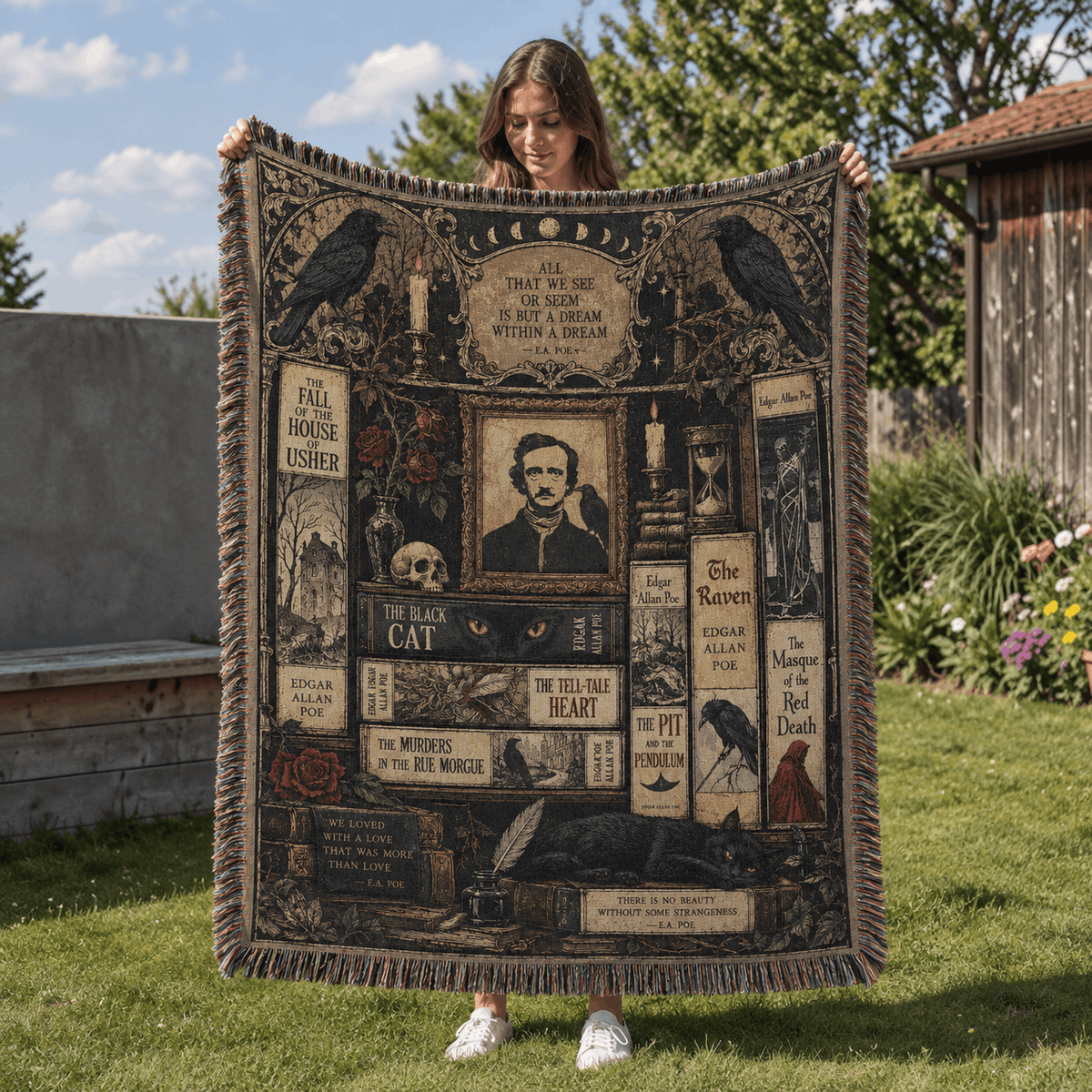Edgar Allan Poe Book Woven Blanket
