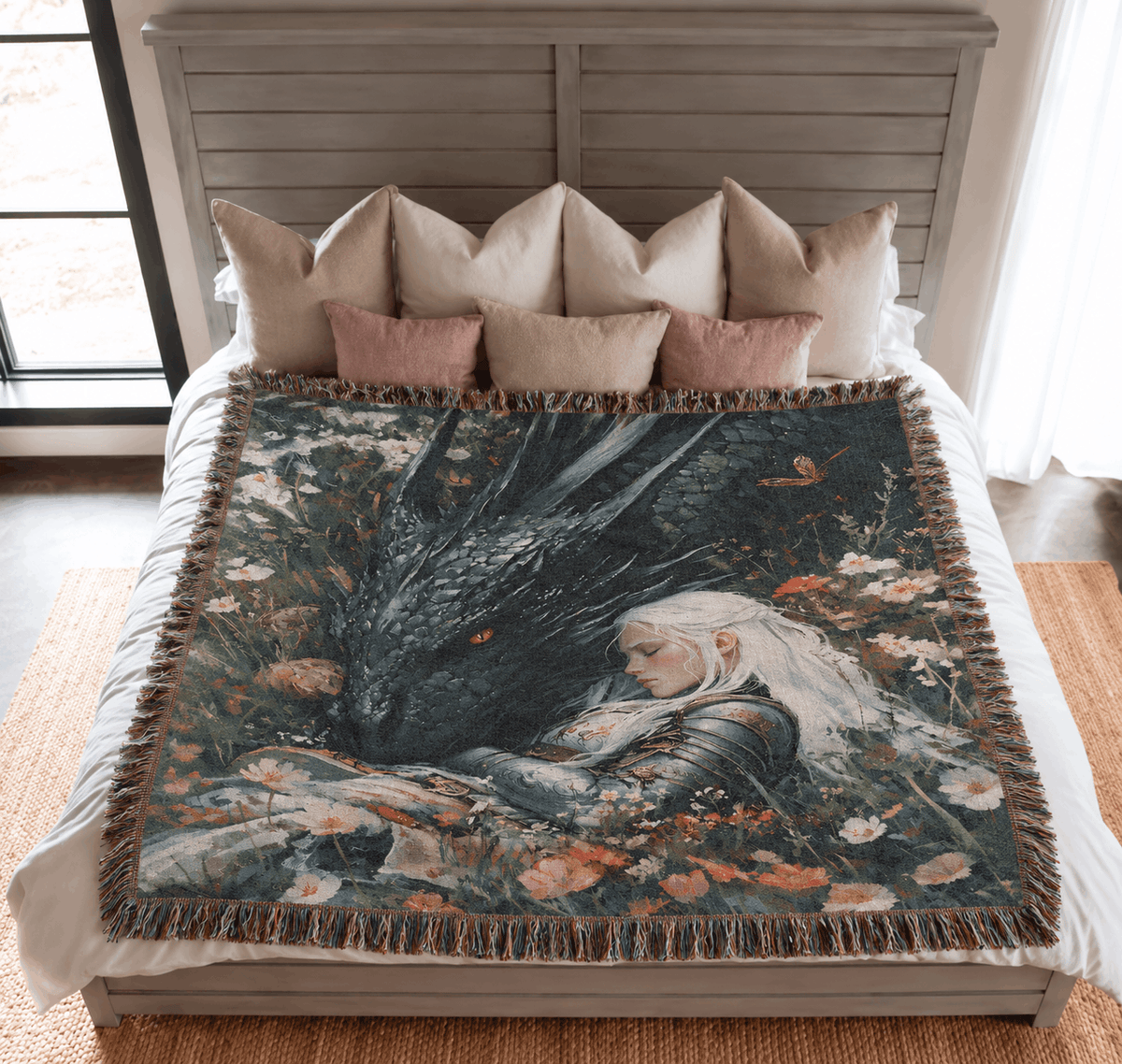 Manon Blackbeak and Abraxos Woven Blanket Tapestry | Throne of Glass Woven Blanket Tapestry