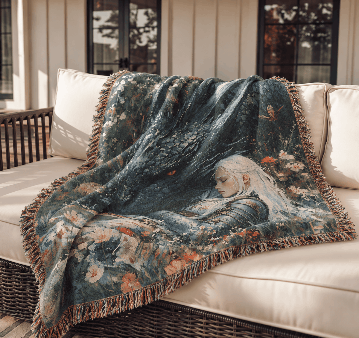 Manon Blackbeak and Abraxos Woven Blanket Tapestry | Throne of Glass Woven Blanket Tapestry