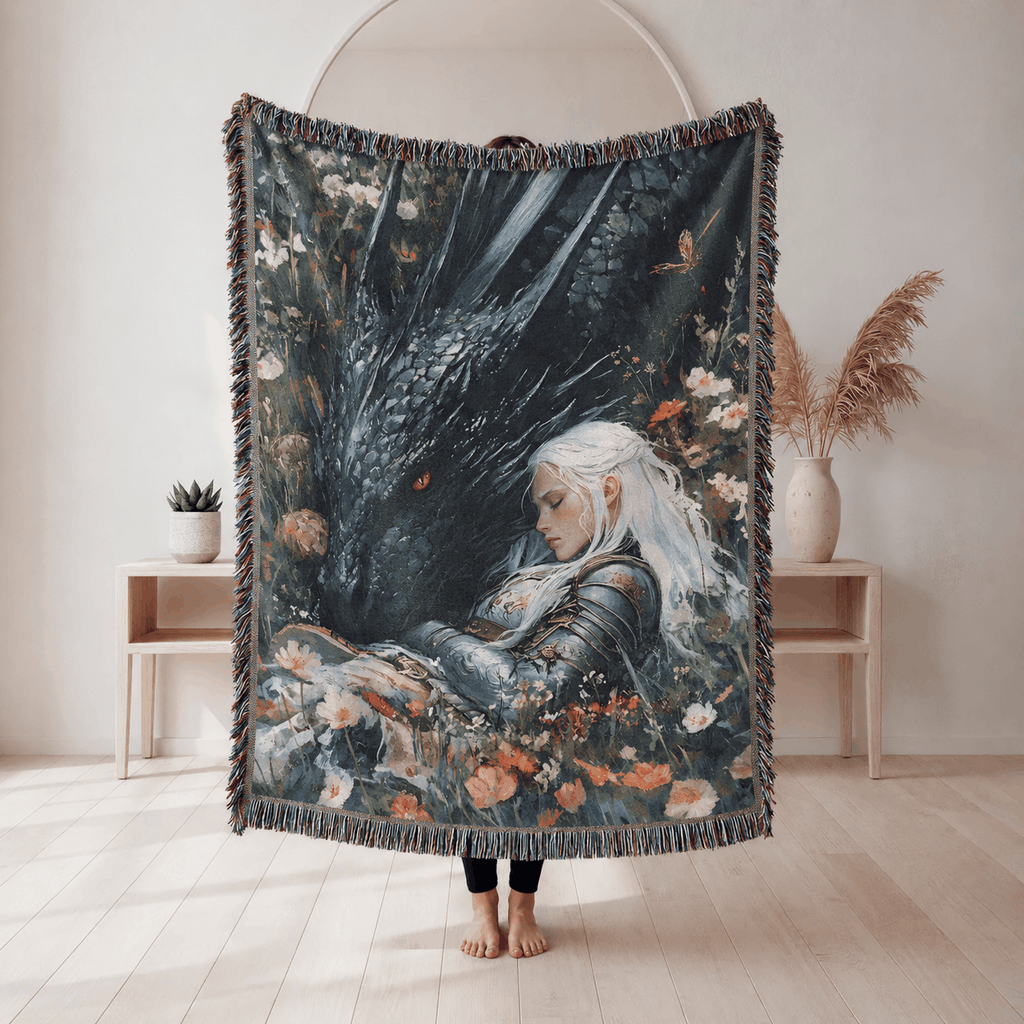Manon Blackbeak and Abraxos Woven Blanket Tapestry | Throne of Glass Woven Blanket Tapestry