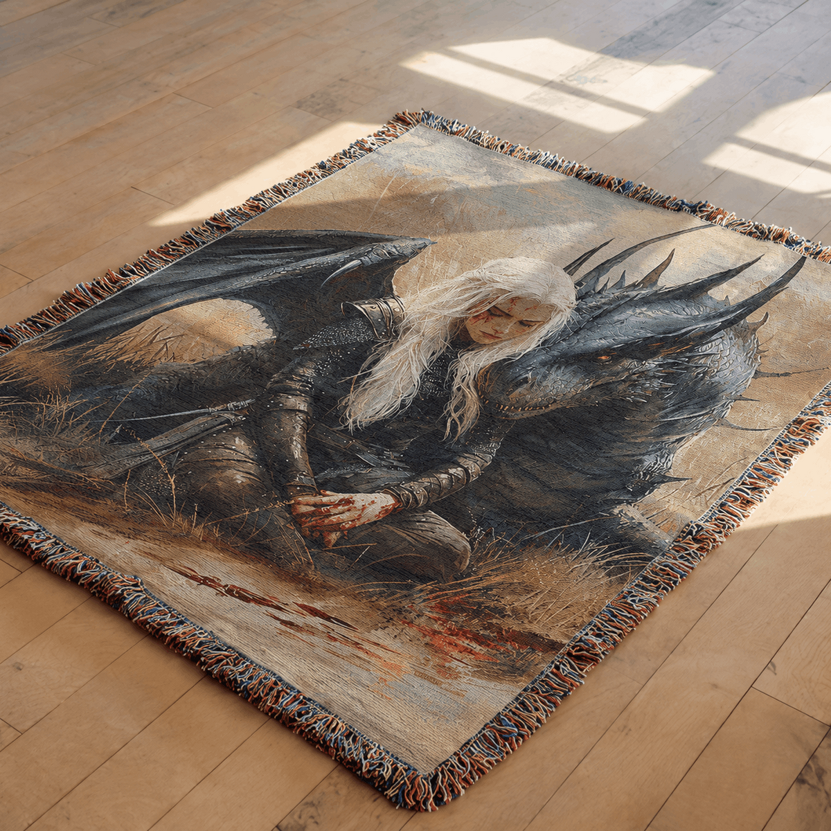 Manon Blackbeak and Abraxos Woven Blanket Tapestry | Sarah J. Maas's Throne of Glass Woven Blanket Tapestry